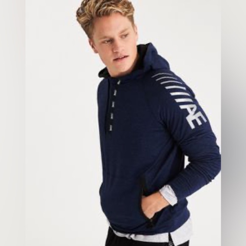 American Eagle AE Flex Men’s Hooded Sweatshirt Blue Heathered M